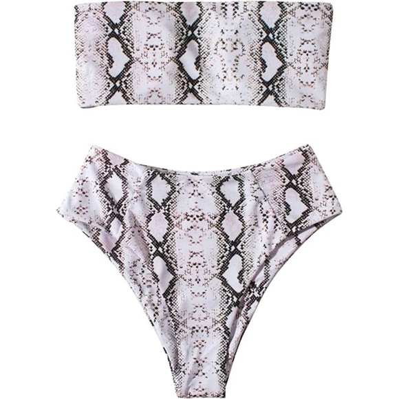 Two Piece Bikini Set Python Full Coverage Swimsuit Tummy Control Padded NWOT L - Picture 2 of 3